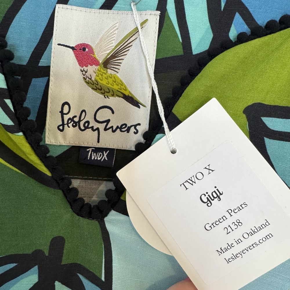 Lesley Evers Womens Gigi Green Pears Linen Dress Size 2X Linen Blend Artsy Boho - Picture 2 of 12